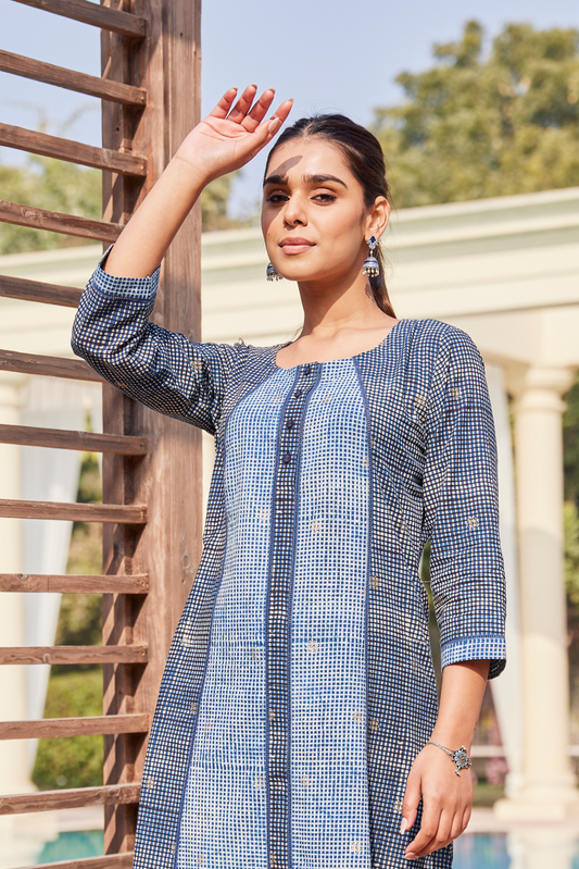 Bagru Indigo Block Print A-Line Kurta-Dress