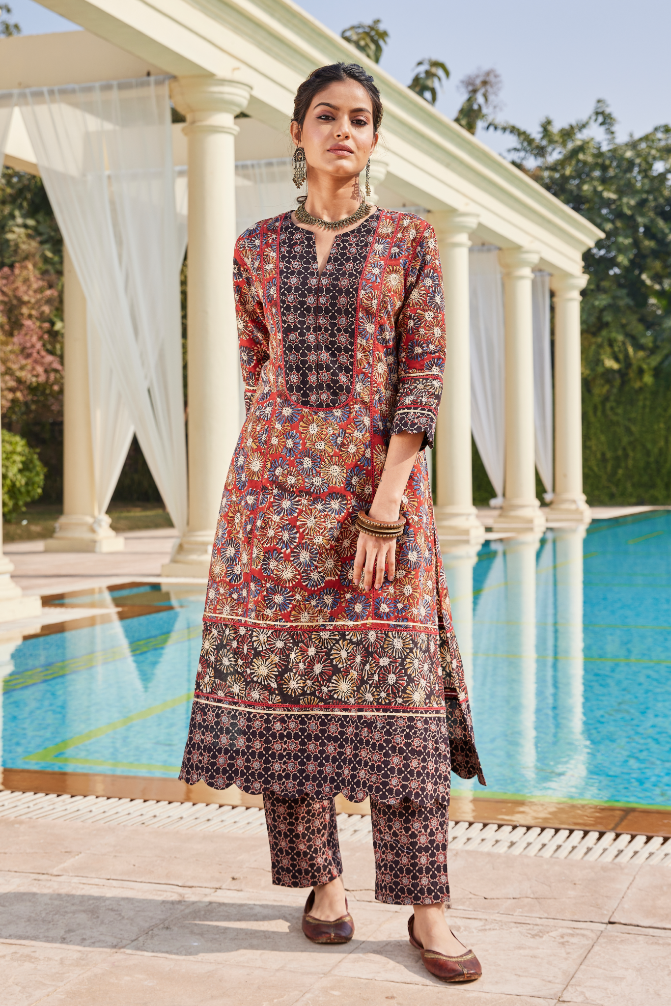 Ajrakh & Bagru Print Long Straight Kurta