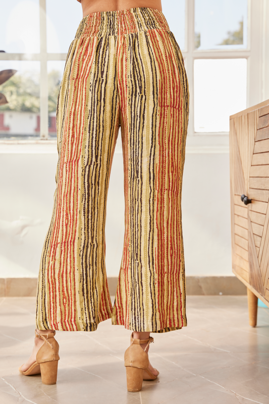 Bagru Hand Print Striped Flared Pants