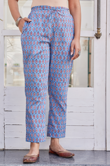 Diamond Hand Block Print Ethnic Trouser With Pockets