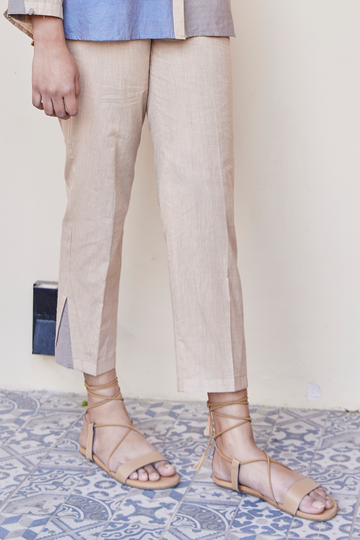 Solid Beige Relaxed Fit Cotton Pants