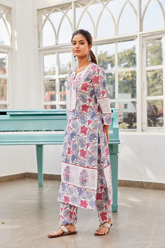 Butidar Hand Block Print Long Straight Kurta