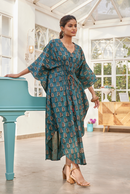 Blue Hand Block Print Kaftan