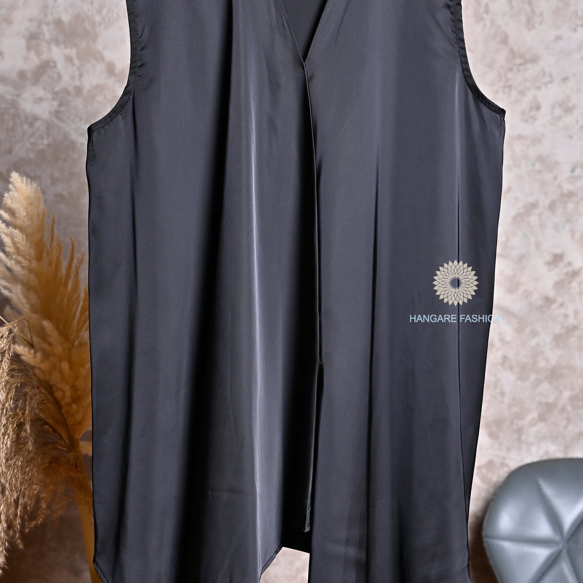 Onyx Black Satin Drape Shrug – Luxe Flow for Effortless Layering