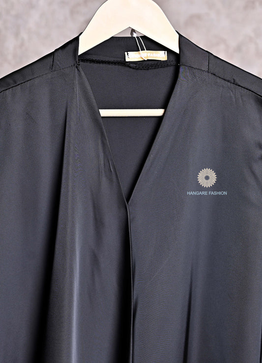 Onyx Black Satin Drape Shrug – Luxe Flow for Effortless Layering
