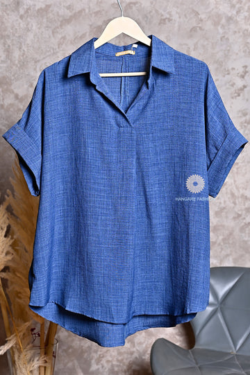Indigo Mist Cotton Blend Shirt – Smart, Breezy & Versatile