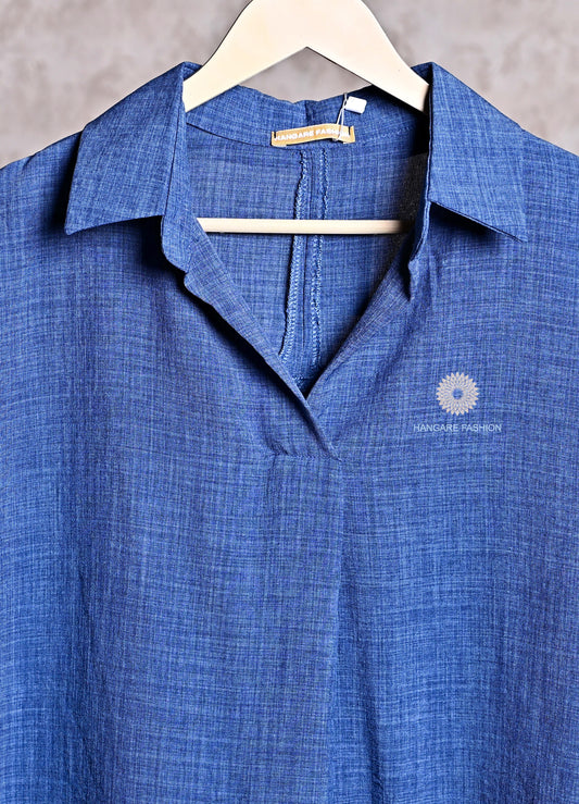 Indigo Mist Cotton Blend Shirt – Smart, Breezy & Versatile