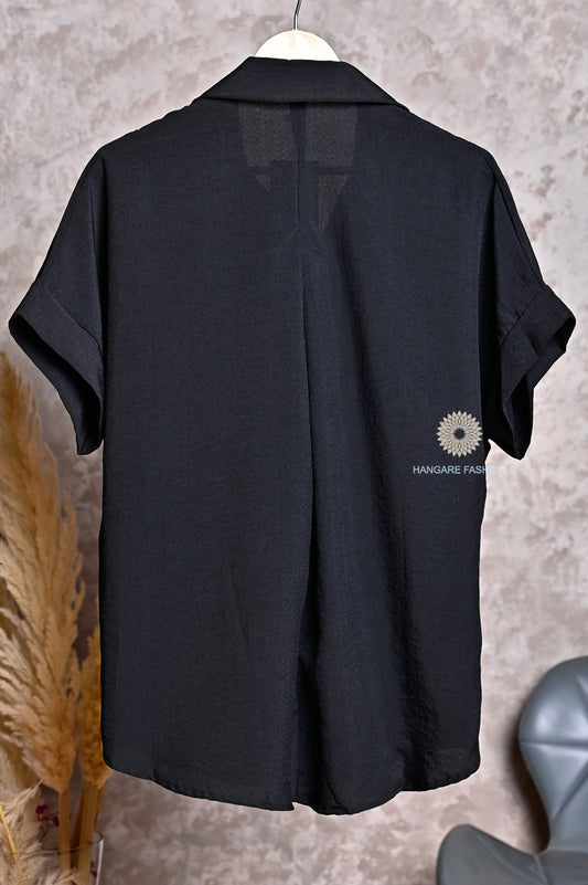 Midnight Black Blended Cotton Relaxed Shirt – Minimalist Everyday Essential