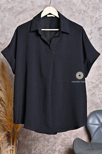 Midnight Black Blended Cotton Relaxed Shirt – Minimalist Everyday Essential