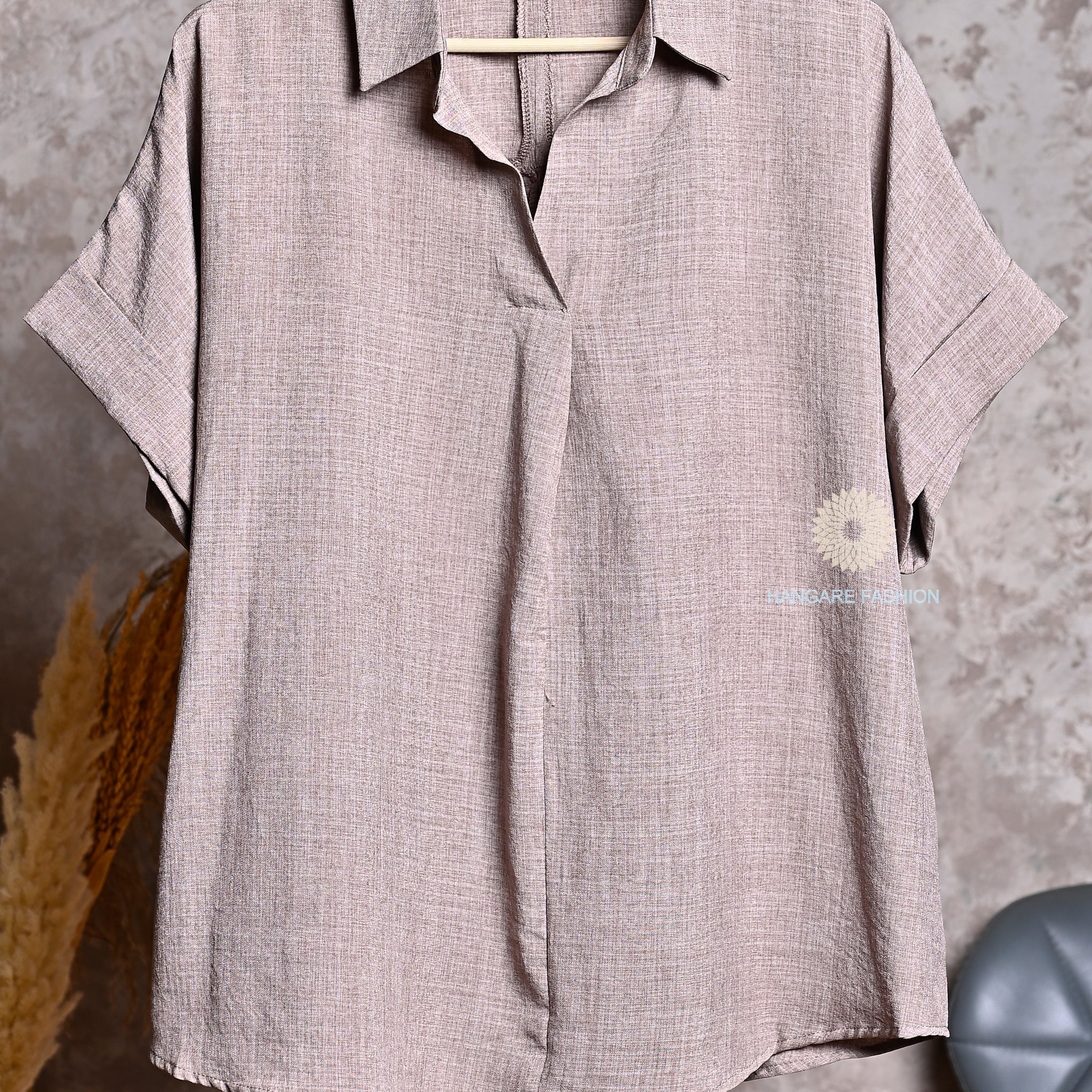 Stone Taupe Blended Cotton Oversized Shirt – Casual Chic Essential