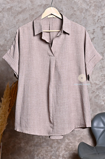 Stone Taupe Blended Cotton Oversized Shirt – Casual Chic Essential