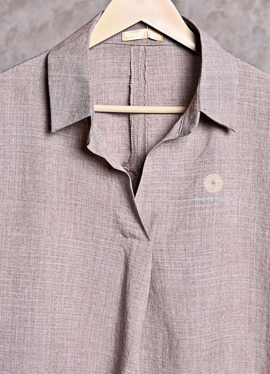 Stone Taupe Blended Cotton Oversized Shirt – Casual Chic Essential