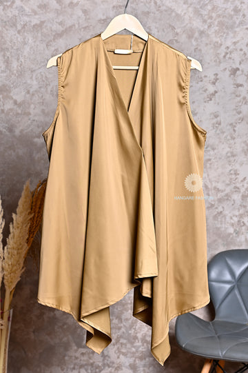 Champagne Gold Satin Sleeveless Waterfall Shrug – Western Elegance
