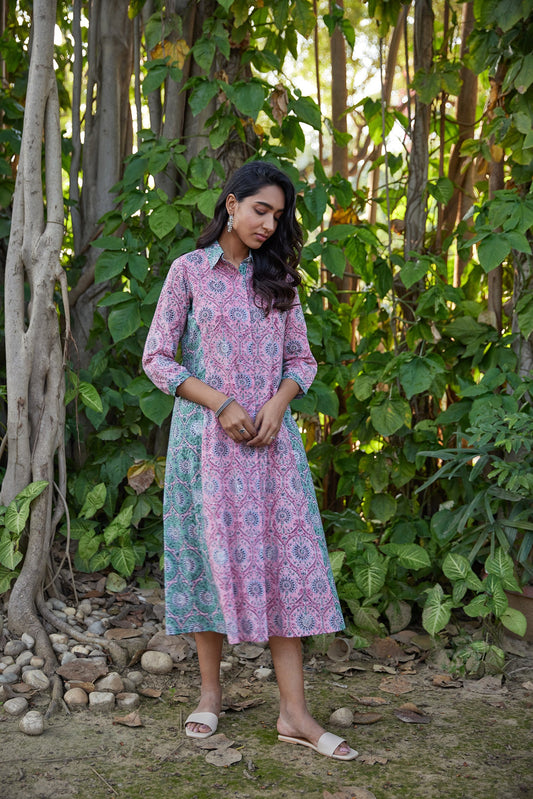 Hand Block Print Shirt Dress