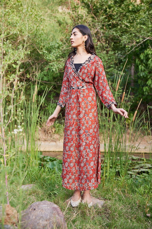 Hand Block Kalamkari Print A-Line Dress