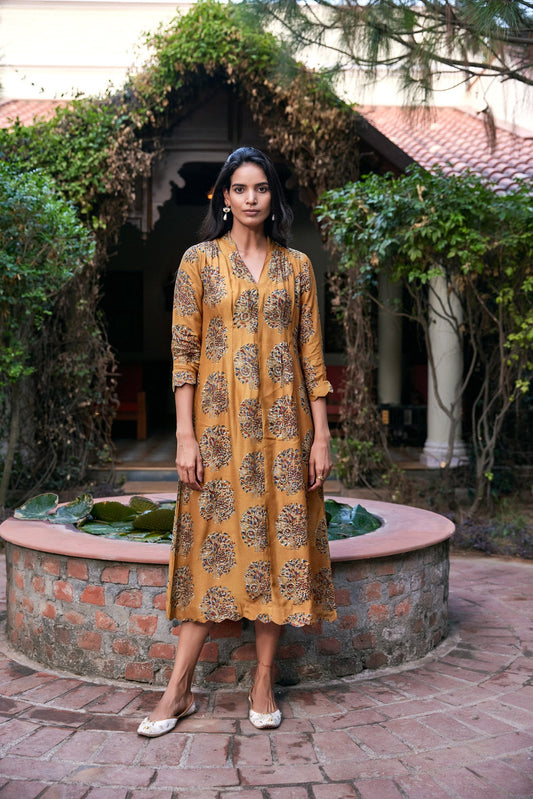 Signature Kalamkari Mustard A-Line Kurta