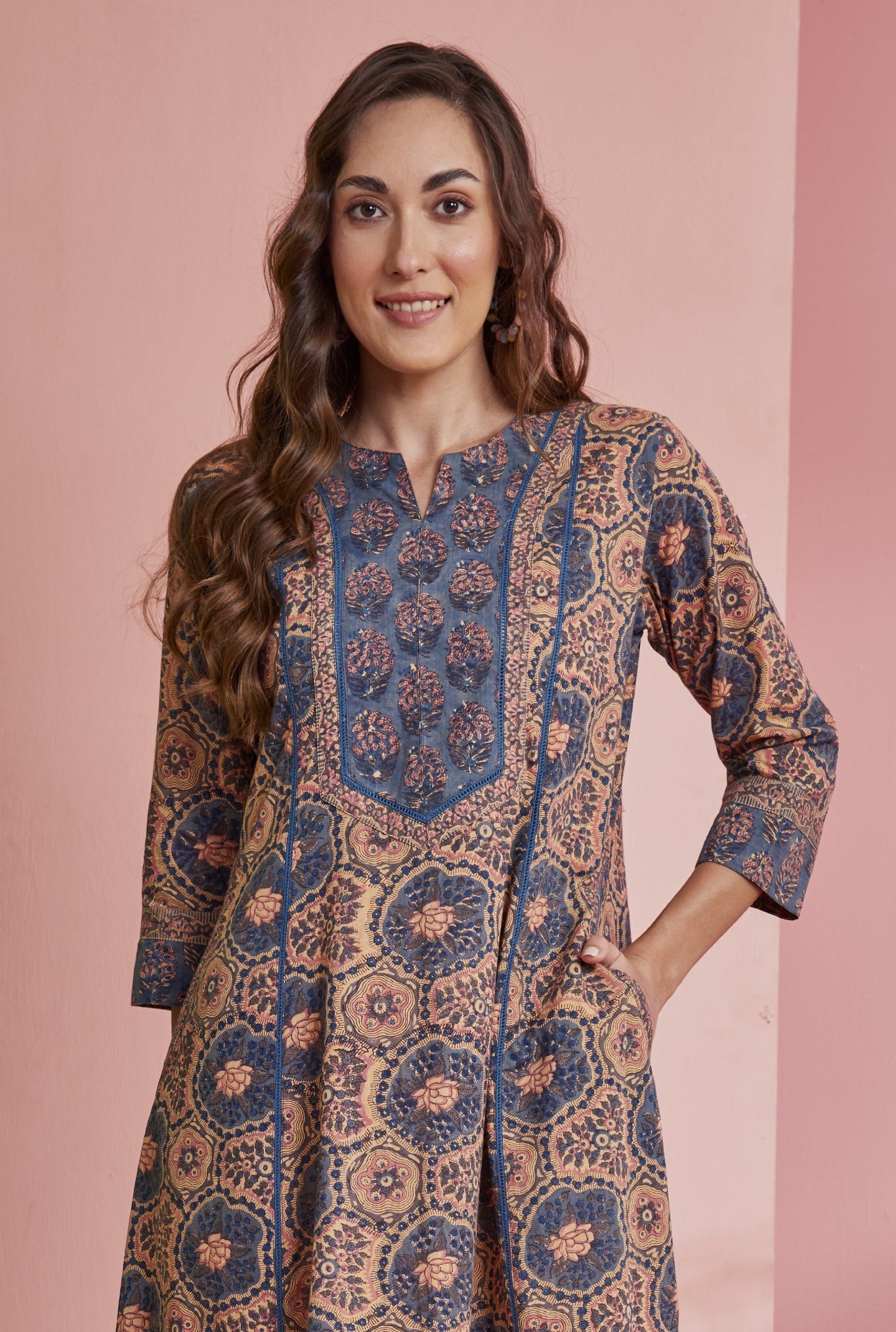 Hand-Block Printed Signature Cut A-line Kurta/Dress