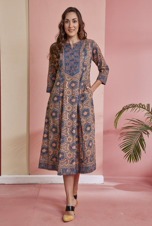 Hand-Block Printed Signature Cut A-line Kurta/Dress