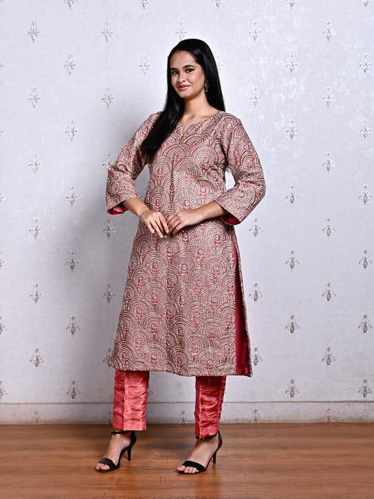 Pink Pure Tissue Hand Embroidered Suit with Tissue Pants & Dupatta