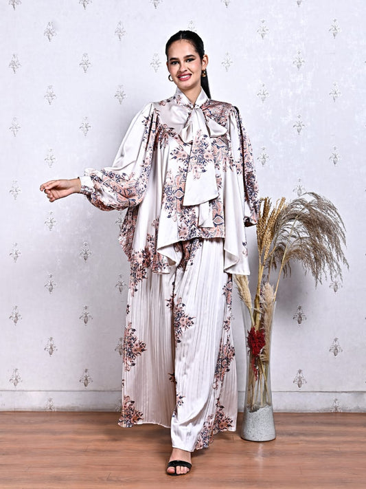Elegant Satin Co-Ord Set with All-Over Print
