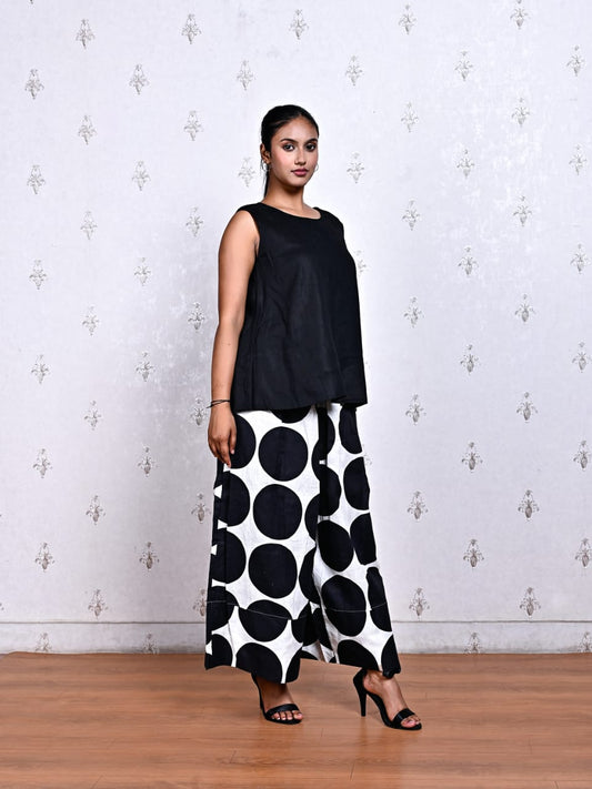 Pure Linen Monochrome Coord Set with Polka Print Pants