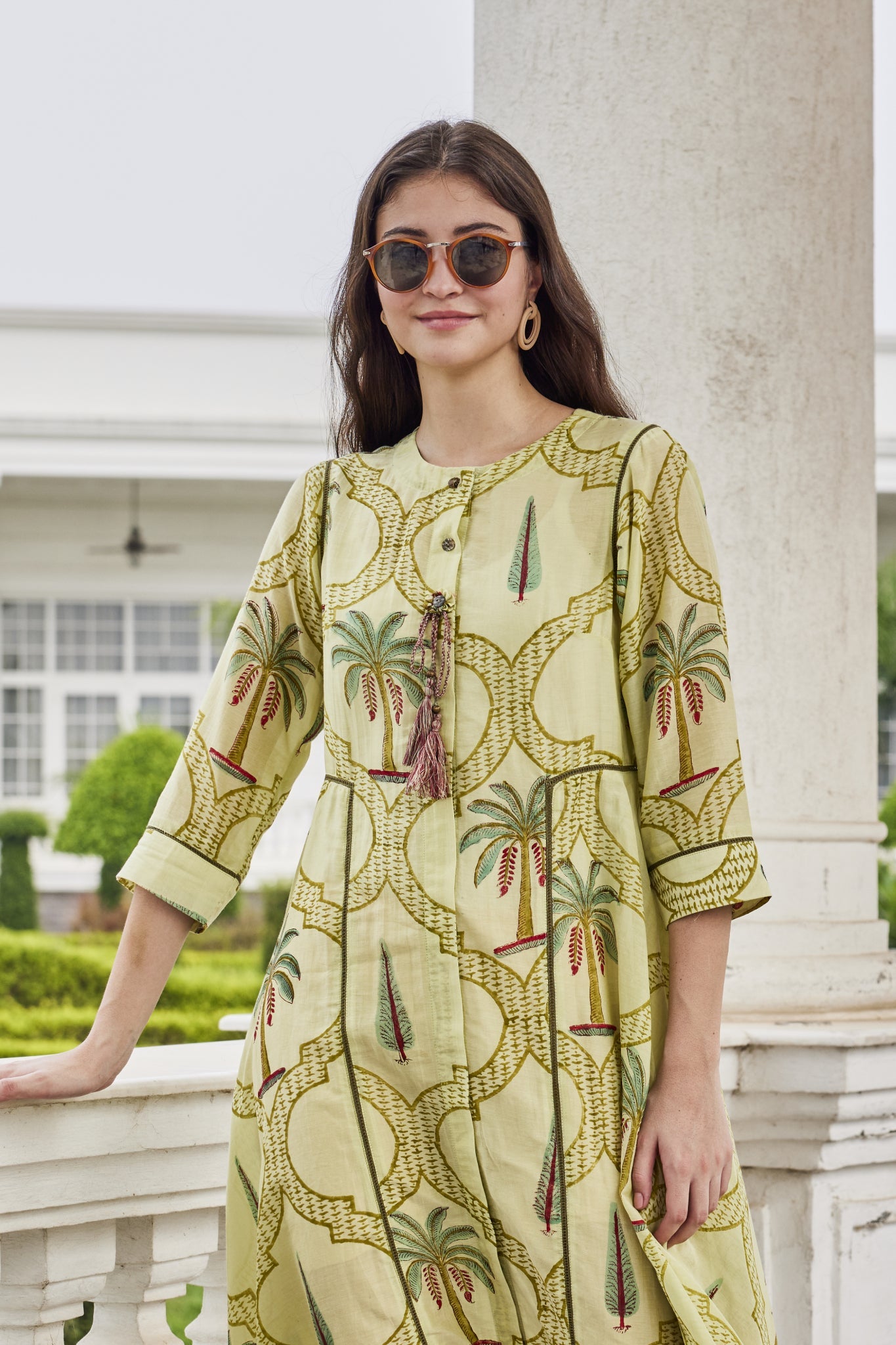 Printed Cotton Silk Long Hand-Block  Dress