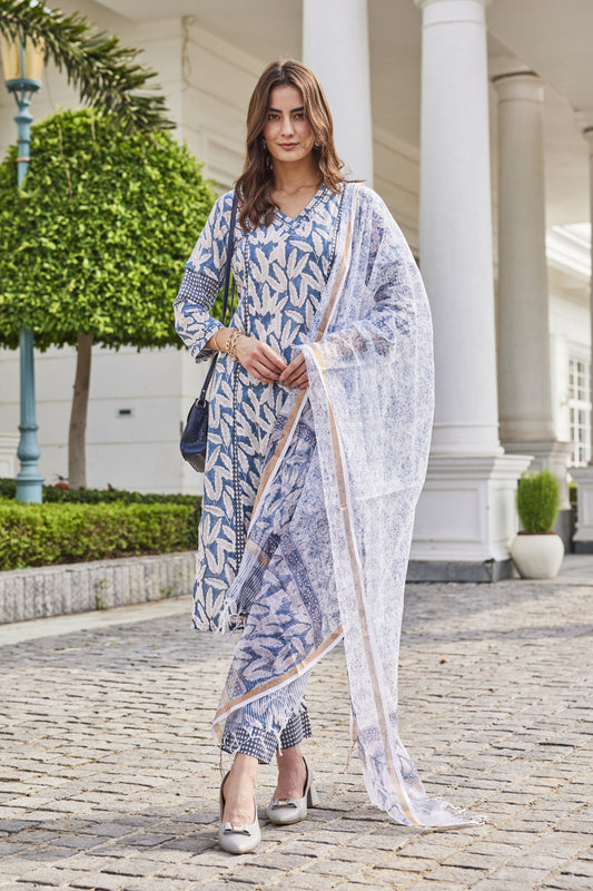 Hand-Blocked Cotton Mul Long Kurta