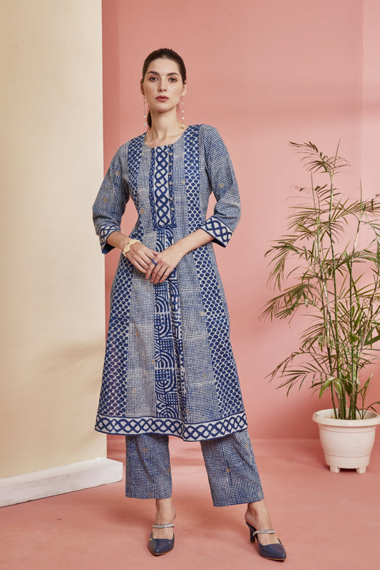 Multi Indigo dyed A-line Kurta/Dress