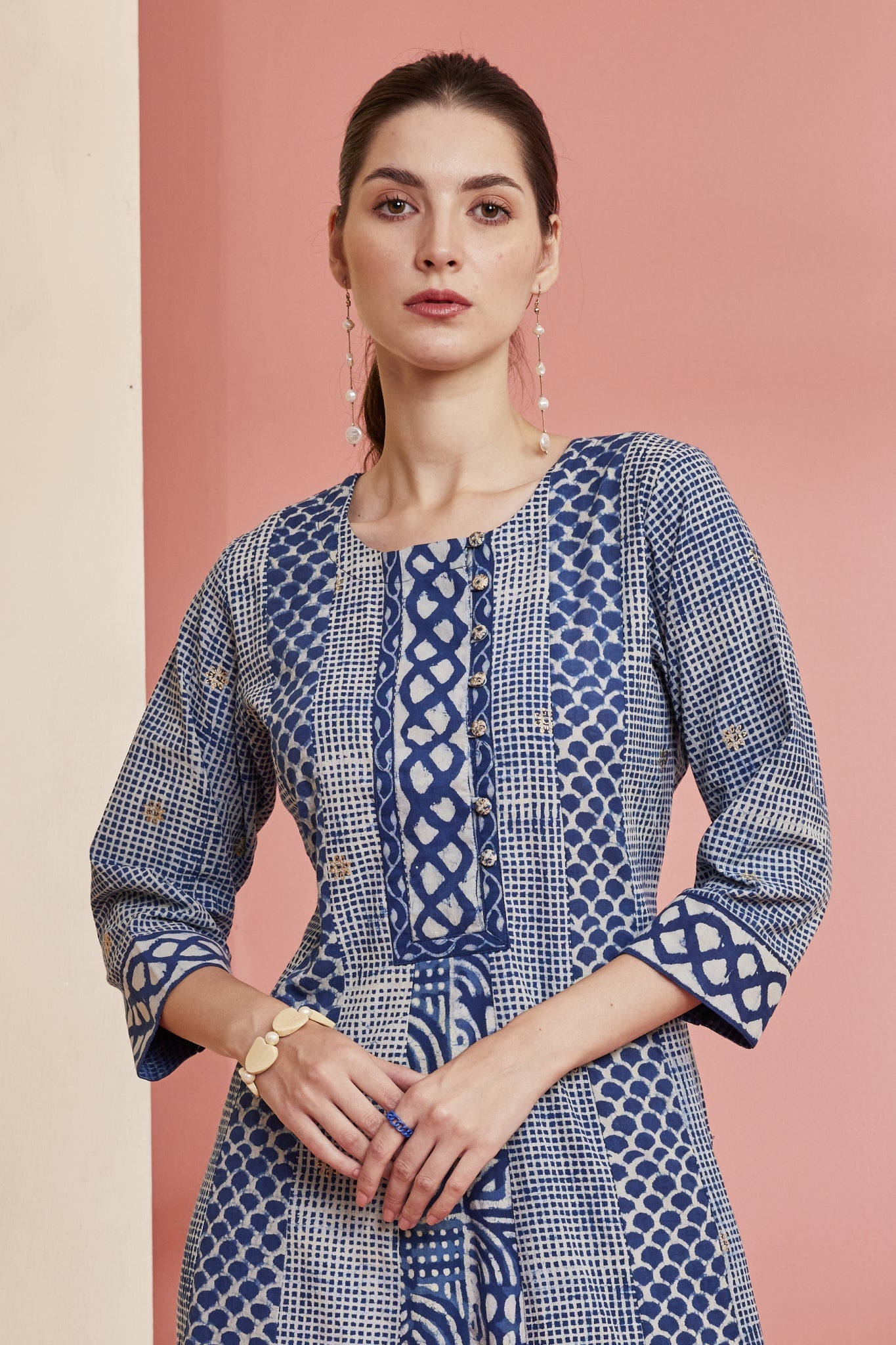 Multi Indigo dyed A-line Kurta/Dress