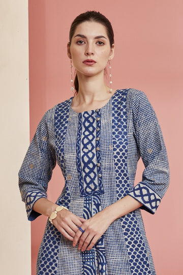 Multi Indigo dyed A-line Kurta/Dress